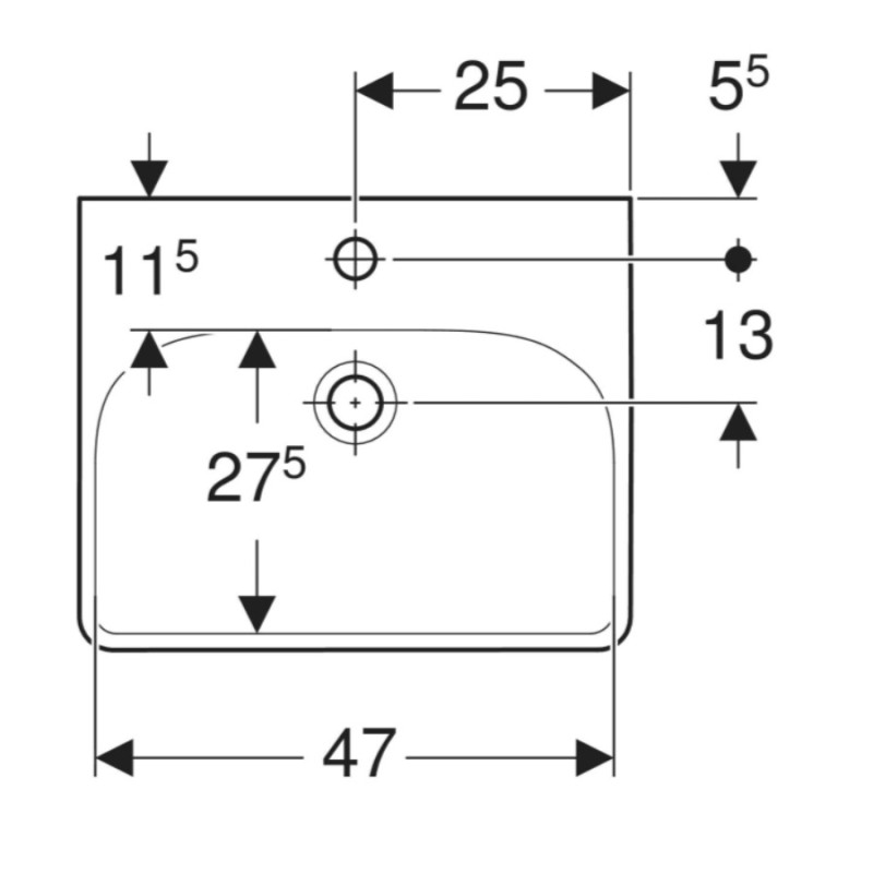 Geberit 500.256.01.1 Smyle Square Раковина 50см, з 1 отв. під зміш., з переливом, колір білий глянець