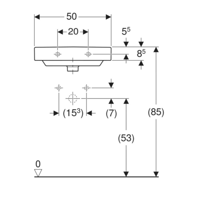 Geberit 500.256.01.1 Smyle Square Раковина 50см, з 1 отв. під зміш., з переливом, колір білий глянець