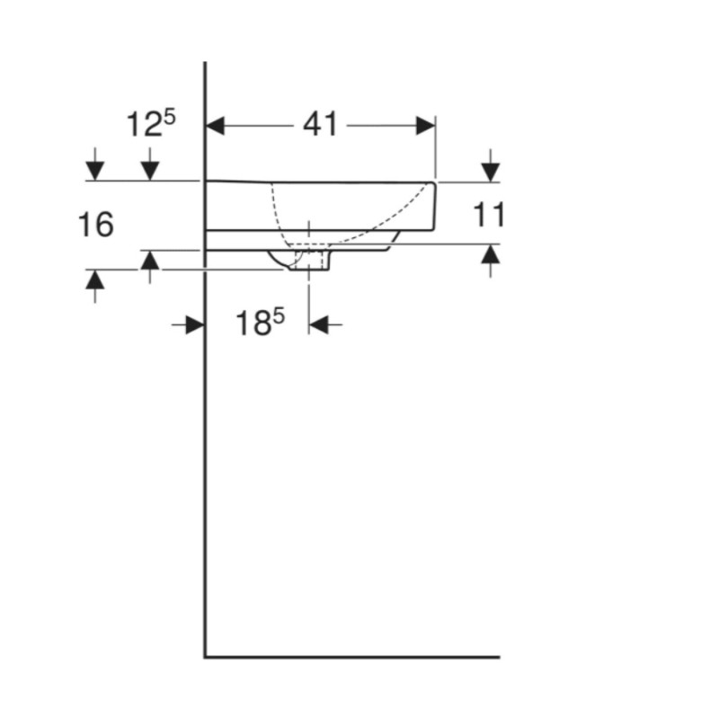 Geberit 500.256.01.1 Smyle Square Раковина 50см, з 1 отв. під зміш., з переливом, колір білий глянець