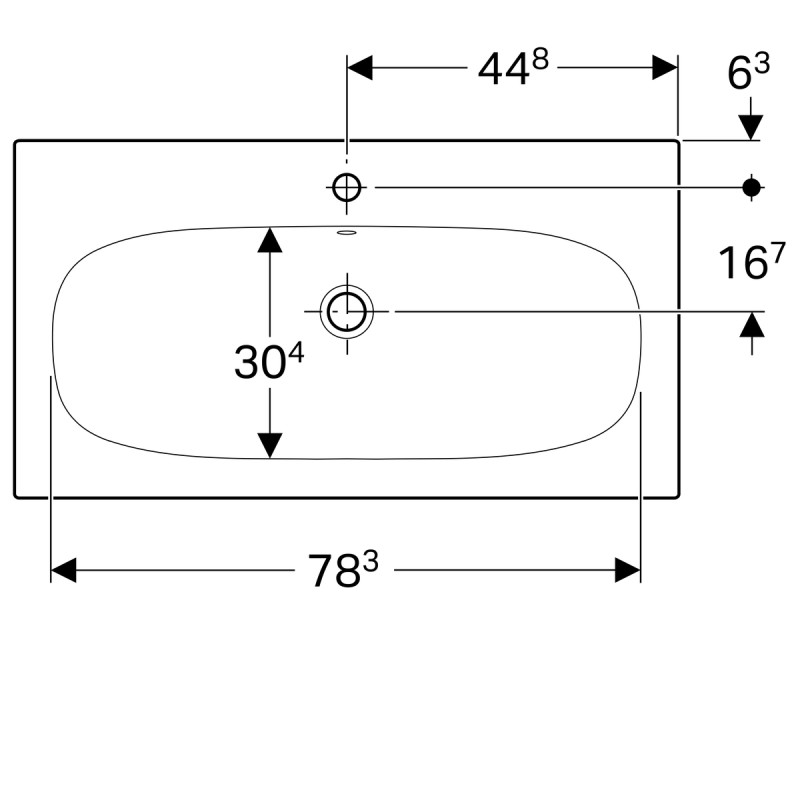Geberit 500.642.01.2 Acanto Slim Умивальник вбудовуваний в стільницю 90 см, з отвором, з переливом, білий