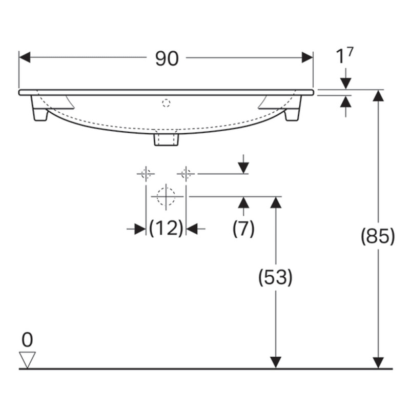 Geberit 500.642.01.2 Acanto Slim Умивальник вбудовуваний в стільницю 90 см, з отвором, з переливом, білий