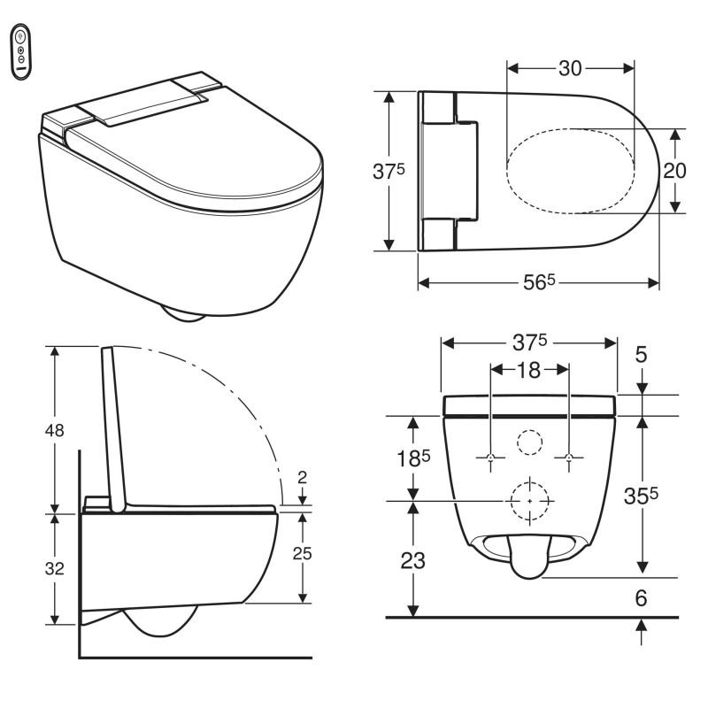 Geberit 146.350.01.1 AquaClean Alba Подвесной унитаз-биде, покрытие KeraTect, цвет белый глянец, накладка белая