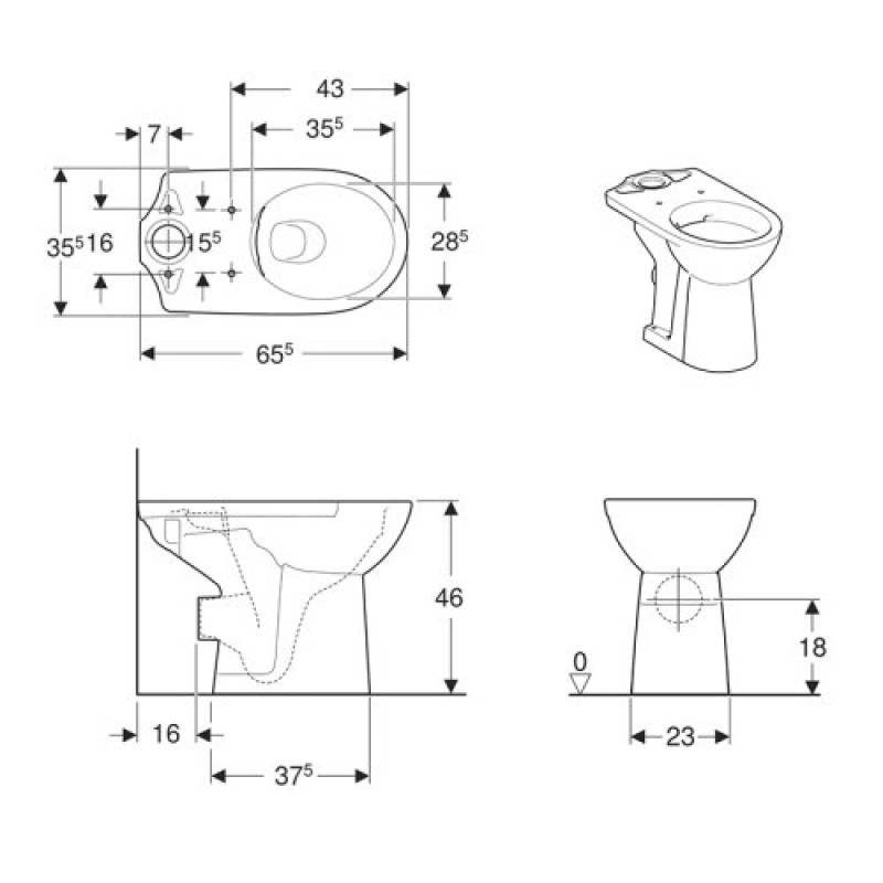 Geberit 500.486.01.7 Selnova Comfort Підлоговий унітаз для осіб з обмеженими можливостями, горизонтальний випуск, Rimfree, збільшеної висоти, колір білий глянець