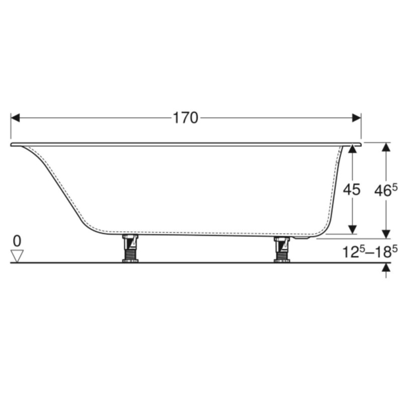 Geberit 554.014.01.1 Ванна прямокутна Soana, Slim rim, з ніжками 170*75 см