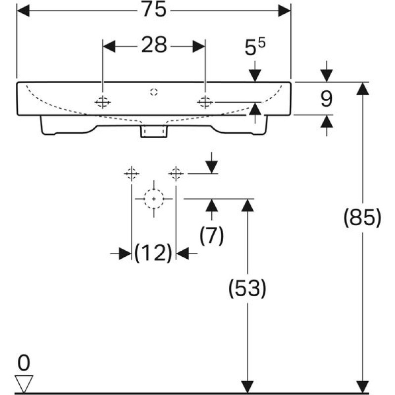 Geberit 12407 5000 iCon Умивальник 75 см, з 1 отв.під зміш., з переливом, колір білий глянець