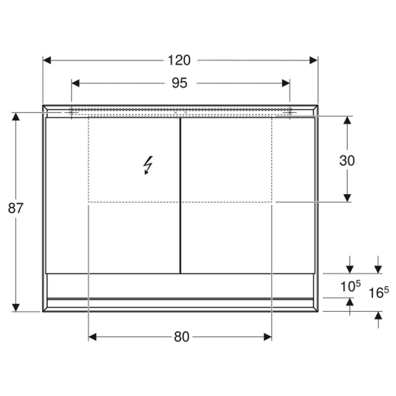 Geberit 505.835.00.2 Дзеркальна шафа ONE із нішею й функцією ComfortLight і двома дверима, зовнішній монтаж, 90х120см, Білий / Алюміній із порошковим покриттям