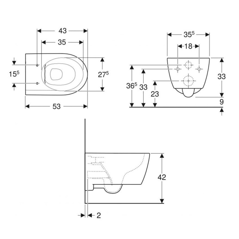 Geberit 501.661.00.1 iCon Унітаз підвісний без обідка, 6л, 530мм, колір білий