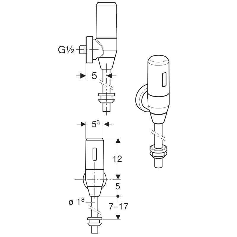 Geberit 115.805.21.5 Кран для пісуара, з електронним керуванням змивом, живлення від батарей, зовнішній монтаж