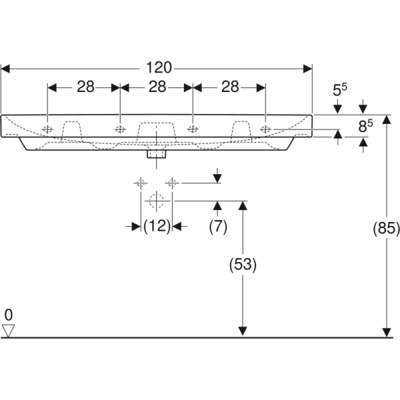 Geberit 500.226.01.1 Smyle Square Раковина 120см, з 1 отв.під зміш., з переливом, колір білий глянець