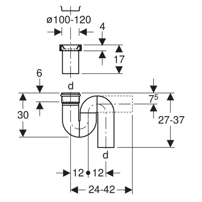 Geberit 167.733.16.1 Сифон для чаши Генуя горизонтальныйй выпуск: d=110мм, черный