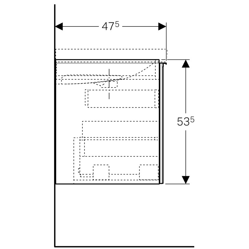 Geberit 500.612.JL.2 Acanto Тумба для умивальника 90 см, з одним висувним ящиком і одним внутрішнім висувним ящиком: корпус: лакований матовий / пісочно-сірий, фасад: пісочно-сіре скло