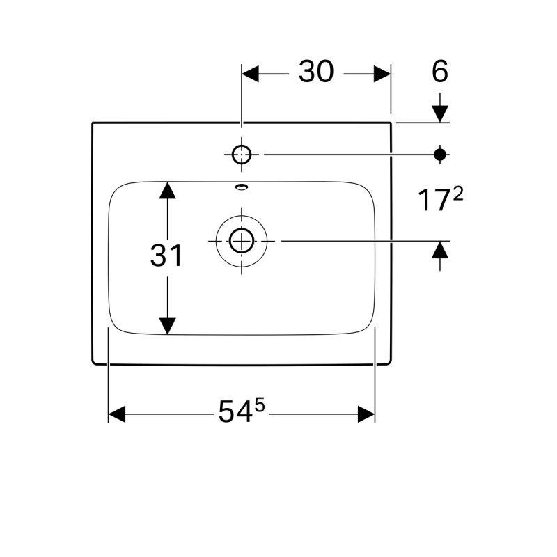 Geberit 124060000 iCon Умывальник 60 см, с 1 отв.под смеситель, с переливом, цвет белый глянец