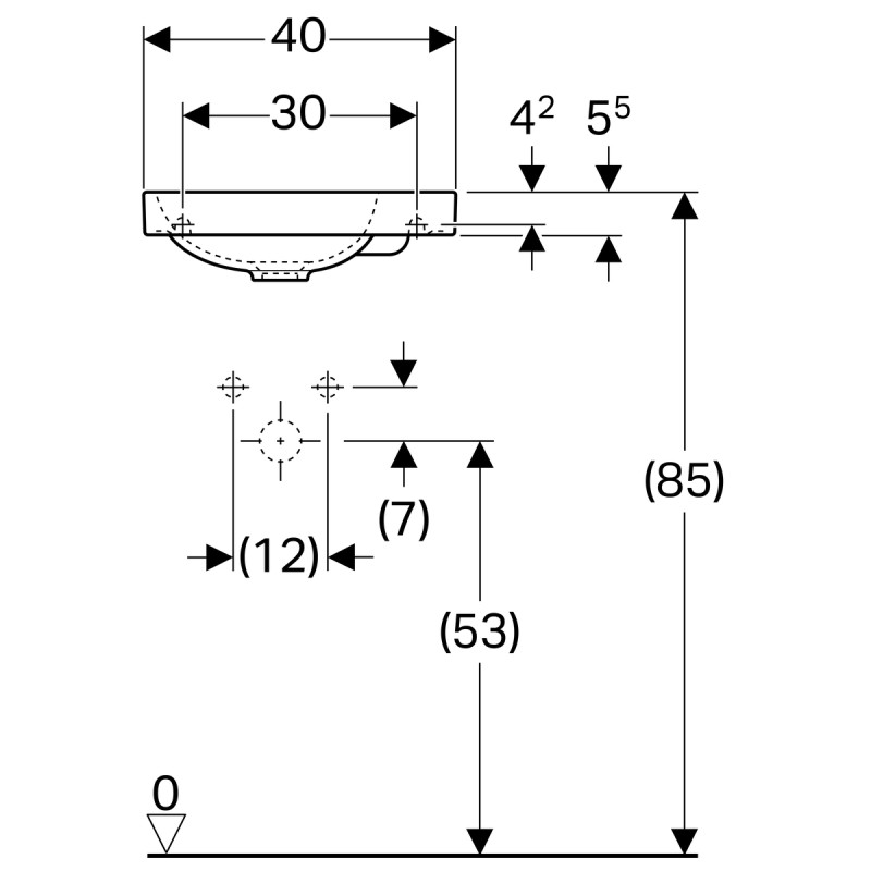 Geberit 500.635.01.2 Acanto раковина 40 см, отверстие справа, без перелива, белый