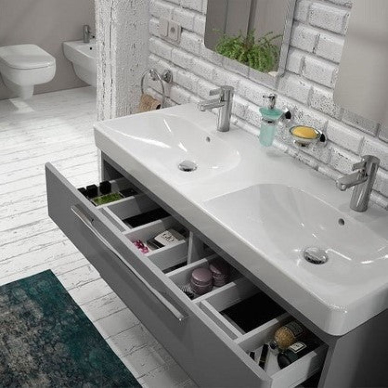 Geberit 500.223.01.1 Smyle Умивальник меблевий 120см, 2 чаші, з 2 отворами під зміш., колір білий глянець