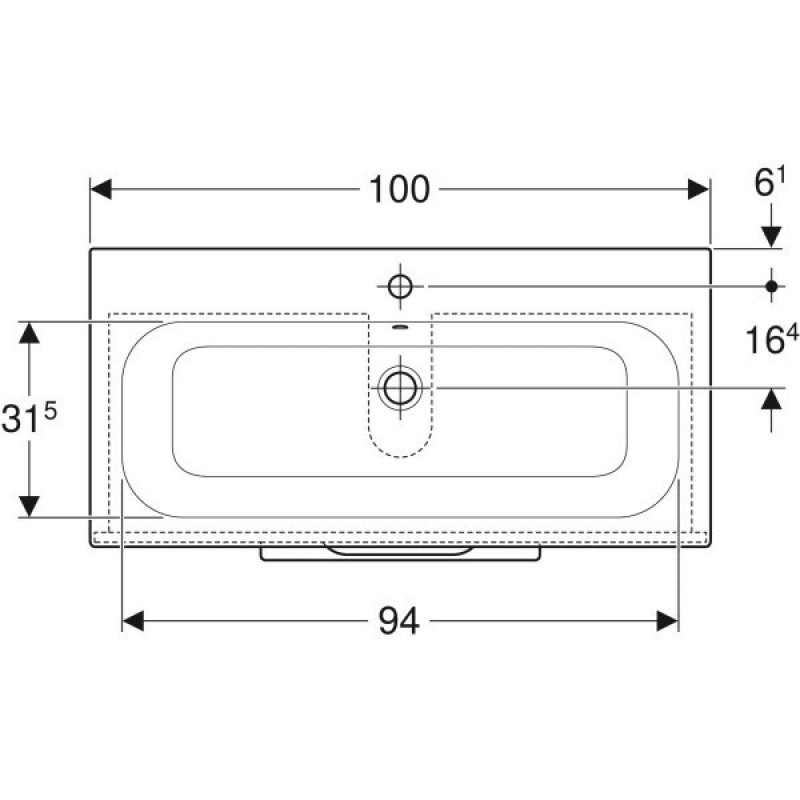 Geberit 501.244.00.1 Selnova Square Комплект меблів для ванної кімнати: тумба під раков.100см з 2-ма шухлядами + раковина slim rim з 1отв.під зміш. та переливом, колір білий глянець