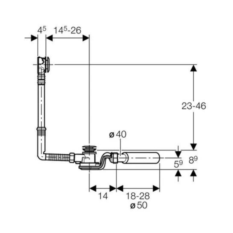 Geberit 150.755.21.6 Слив-перелив для ванны с кнопкой PushControl, d52, длина 26см, видимые элементы хром глянец