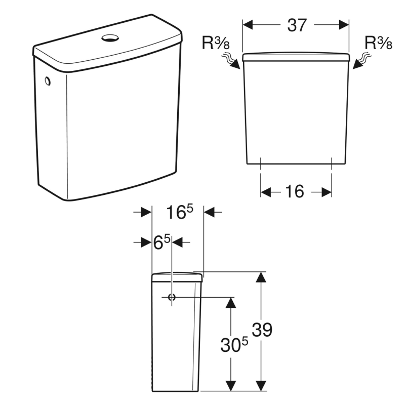 Geberit 501.578.01.1 Selnova Square Змивний бачок зовнішнього монтажу, подвійний змив, підведення води збоку, білий глянець