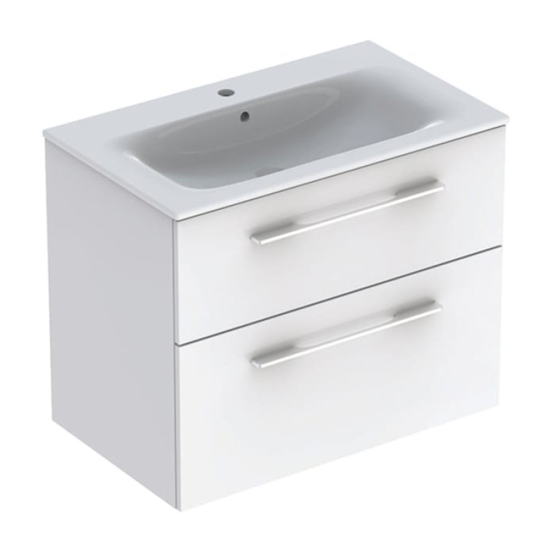 Geberit 501.240.00.1 Selnova Square Комплект меблів для ванної кімнати: тумба під раков.80см з 2-ма шухлядами + раковина slim rim з 1отв.під зміш. та переливом, колір білий глянець