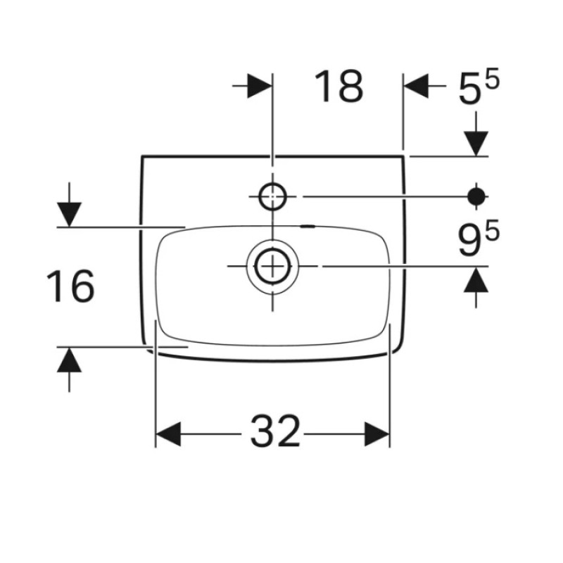 Geberit 500.316.01.7 Selnova Square Раковина -36см с асимметричным переливом, прямоугольная форма, цвет белый глянец