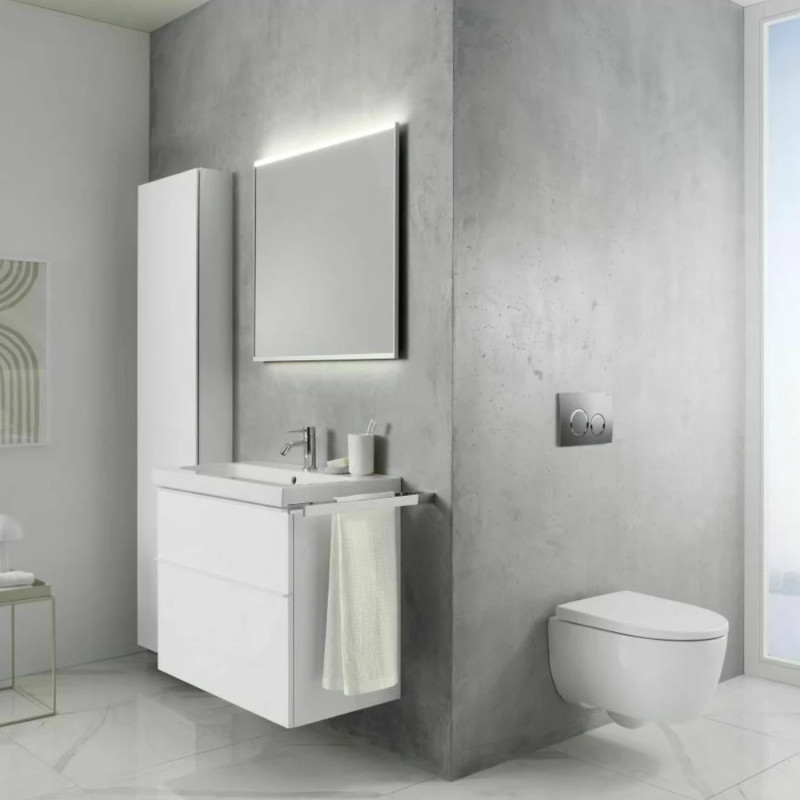 Geberit 501.664.00.1 Комплект подвесного унитаза iCon воронкообразный, закрытая форма, Rimfree, с сиденьем с крышкой: T = 53см, Функция плавного опускания = Да, Быстроразъемные крепежные шарниры = Замыкается, Крепление = Сверху, Белый