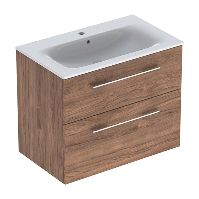 Geberit 501.242.00.1 Selnova Square Комплект меблів для ванної кімнати: тумба під раков.80см з 2-ма шухлядами + раковина slim rim з 1отв.під зміш. та переливом, колір горіх темний