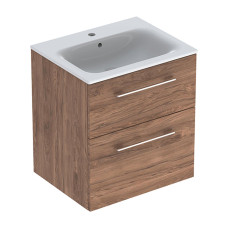 Geberit 501.238.00.1 Selnova Square Комплект меблів для ванної кімнати: тумба під раков.60см з 2-ма шухлядами + раковина slim rim з 1отв.під зміш. та переливом, колір темний горіх