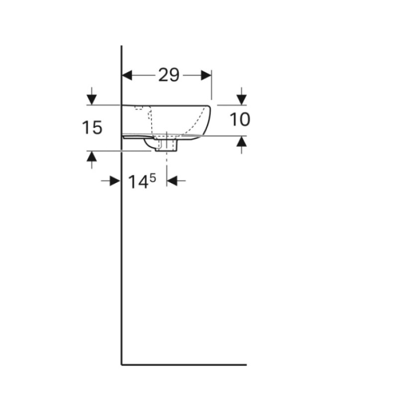 Geberit 500.320.01.7 Selnova Square Раковина -36см з асиметричним переливом, закруглена форма, колір білий глянець