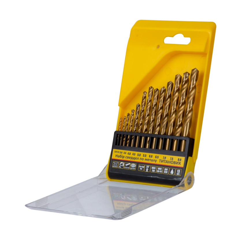 SIGMA Набор сверл по металлу HSS-TiN титановых 13шт 2.0-8.0мм (пласт кейс) (1193081)