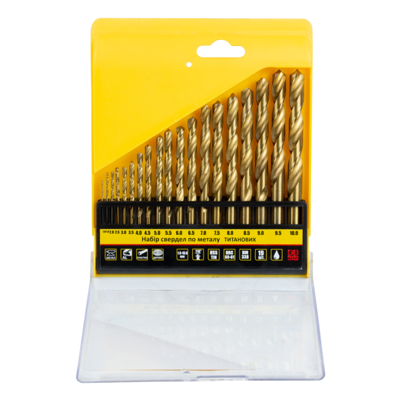 SIGMA Набор сверл по металлу HSS-TiN титановых 19 шт 1.0-10.0мм (пласт кейс) (1193101)
