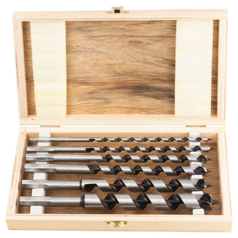 SIGMA Набор сверл по дереву винтовых для коловорота 6шт (Ø6, 8, 10, 12, 16, 20мм, длина 230мм) деревянный кейс (1302211)