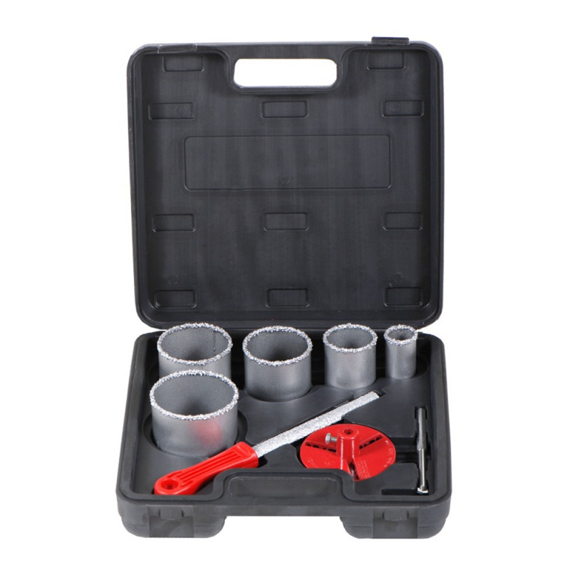 SIGMA Коронки кольцевые с вольфрамовым напылением Ø33, 53, 67, 73, 83 мм + основа со сверлом (кейс) (1512081)