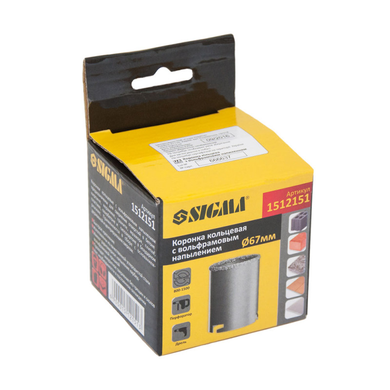 SIGMA Коронка кольцевая с вольфрамовым напылением 67мм (1512151)