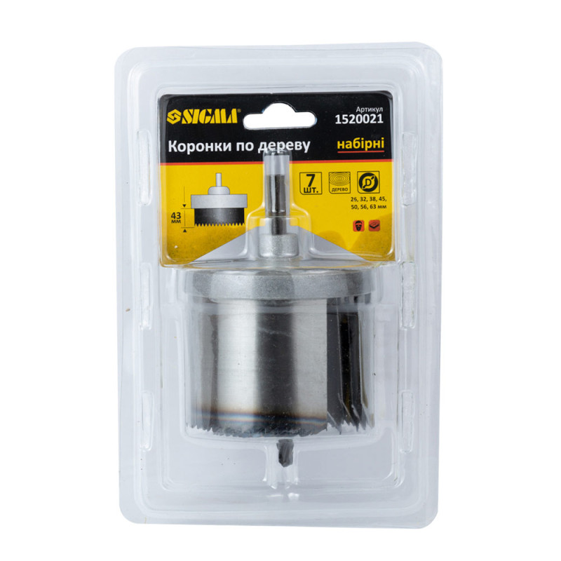 SIGMA Коронки по дереву наборные 2" Ø26-63 мм высота 43 мм (1520021)