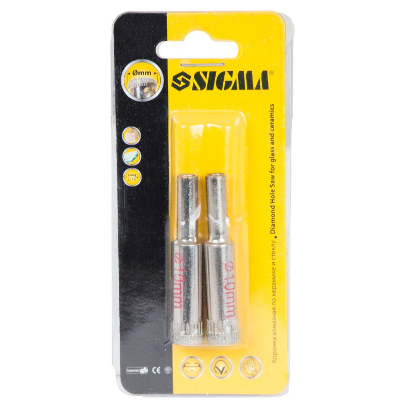 SIGMA Коронки алмазные по керамике и стеклу Ø10мм (КРАТНО 2шт) (1541101) (2 шт)