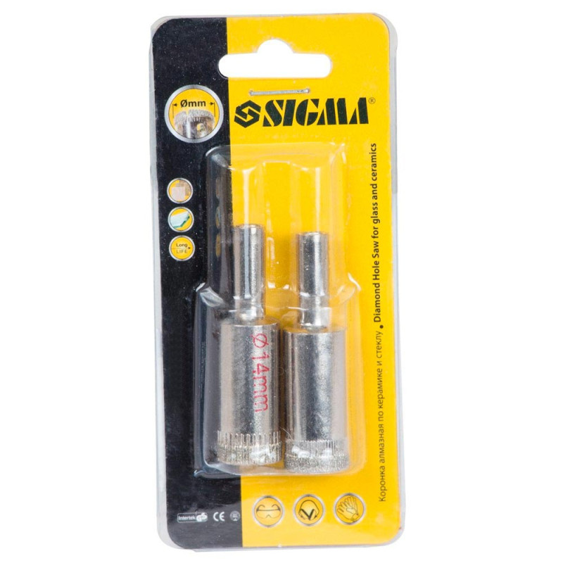 SIGMA Коронки алмазные по керамике и стеклу Ø14мм (КРАТНО 2шт) (1541141) (2 шт)