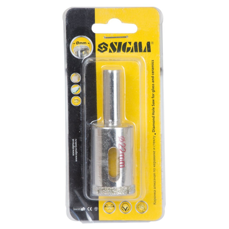 SIGMA Коронка алмазная по керамике и стеклу Ø22мм (1541221)