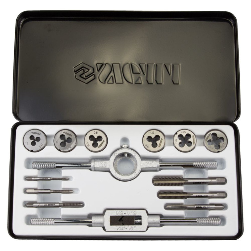 SIGMA Набор плашек и метчиков 14 предметов (металлический кейс) (1643071)