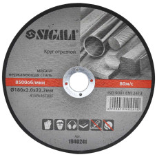 SIGMA Круг отрезной по металлу и нержавеющей стали Ø180×2.0×22.2мм, 8500об/мин (1940241)