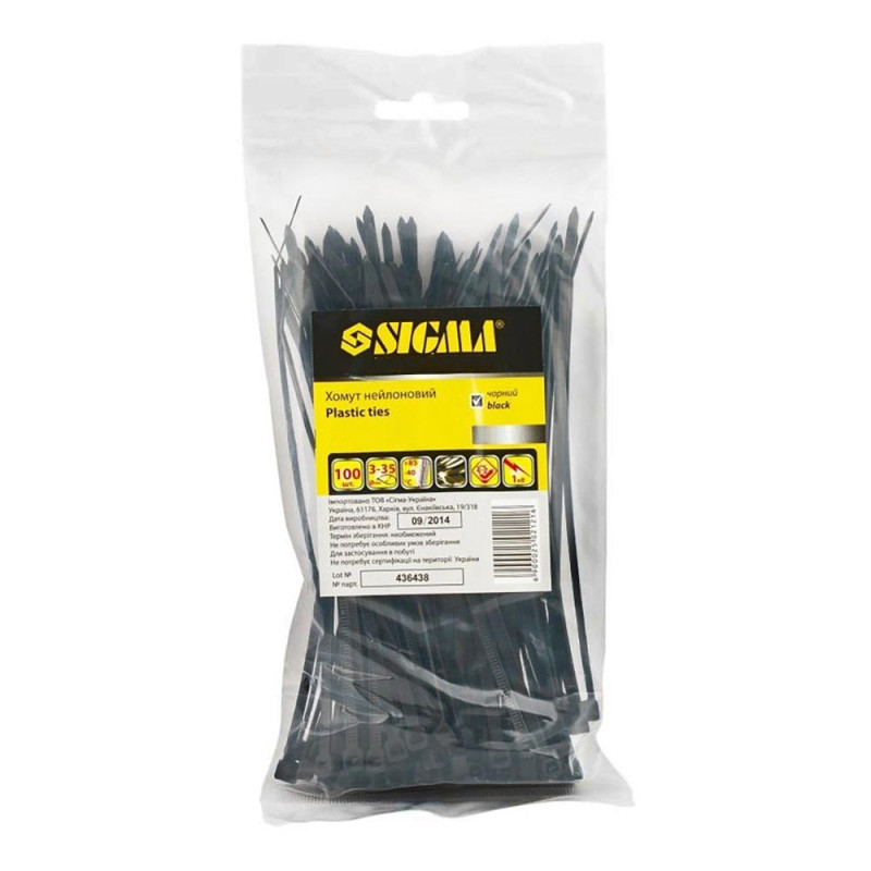 SIGMA Хомут нейлон 3.6×200мм 100шт (черный) (2502131)