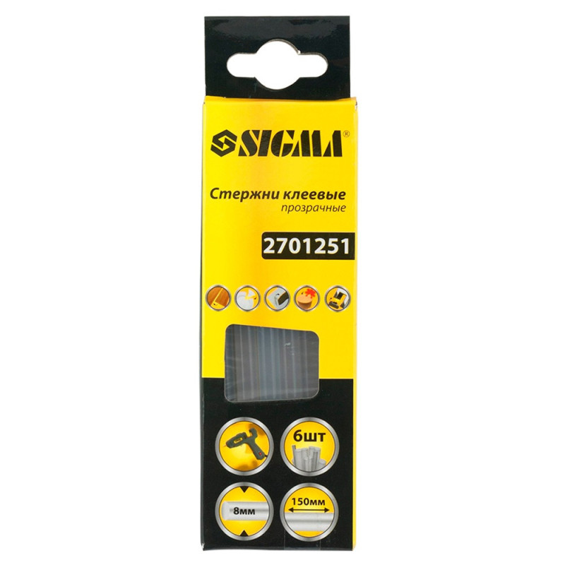 SIGMA Стержни клеевые Ø8×150мм 6шт (прозрачные) (2701251)