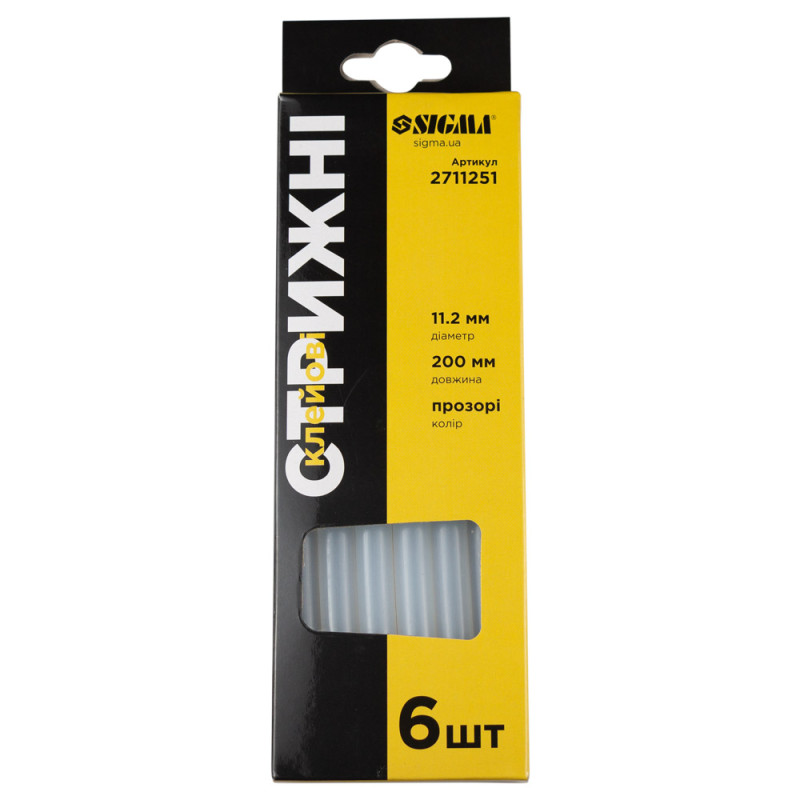 SIGMA Стержни клеевые Ø11.2×200мм 6шт (прозрачные) (2711251)