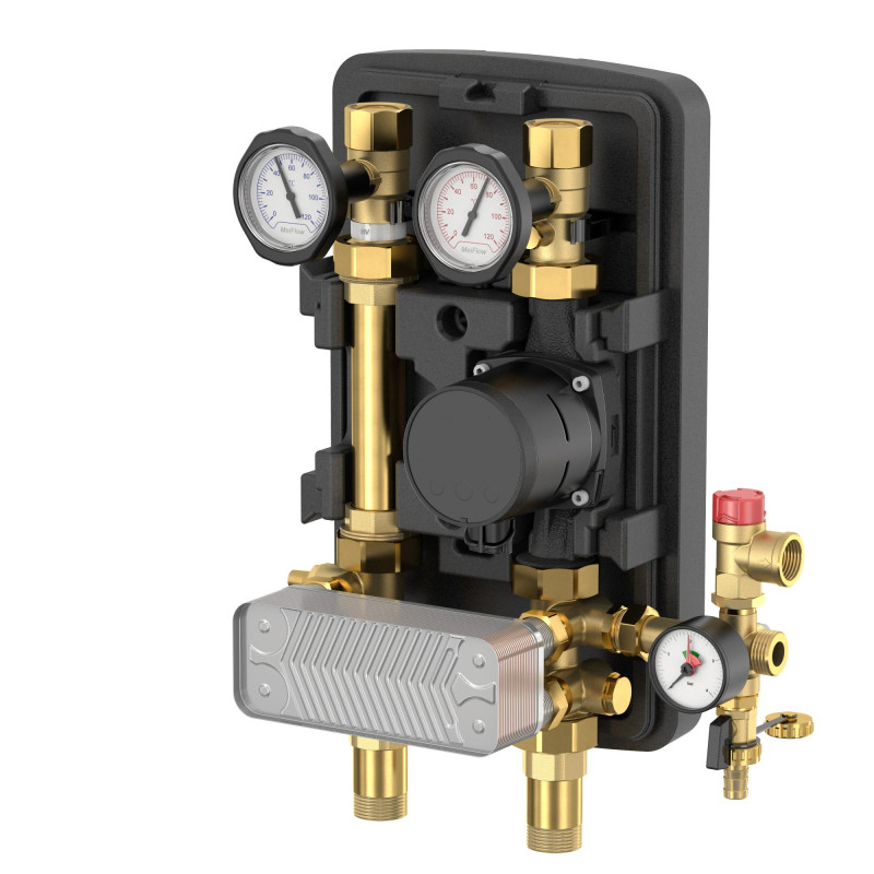 Meibes Насосна група DN25 MeiFlow Top S UC-SD, з роздільним т/о на 20 пластин з насосом Grundfos Alpha 2.1 25-60N (нерж.) (M45911.222)