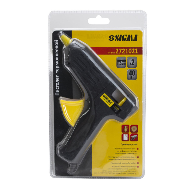 SIGMA Пистолет термоклеевой Ø11.2мм 40Вт (2721021)