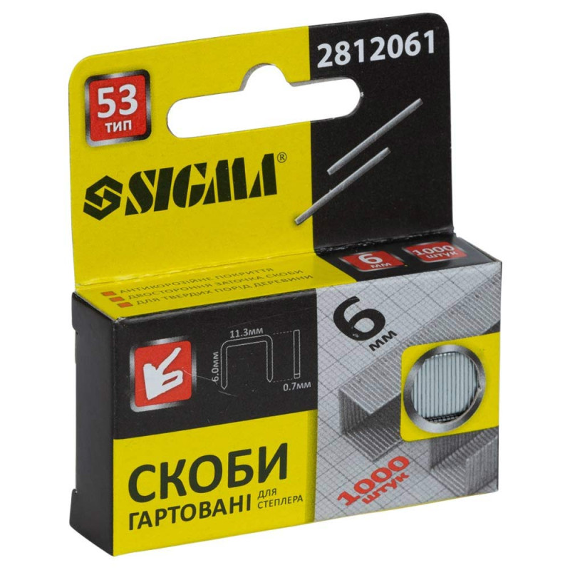 SIGMA Скобы 6×11.3мм закаленные 1000шт (2812061)