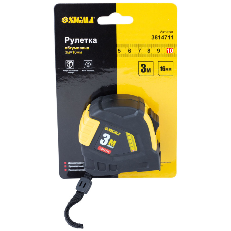 SIGMA Рулетка обрезиненная 3м×16мм (3814711)