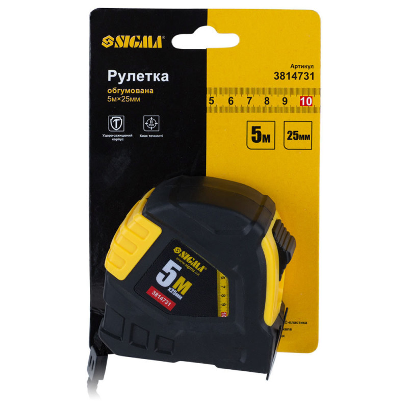 SIGMA Рулетка обрезиненная 5м×25мм (3814731)