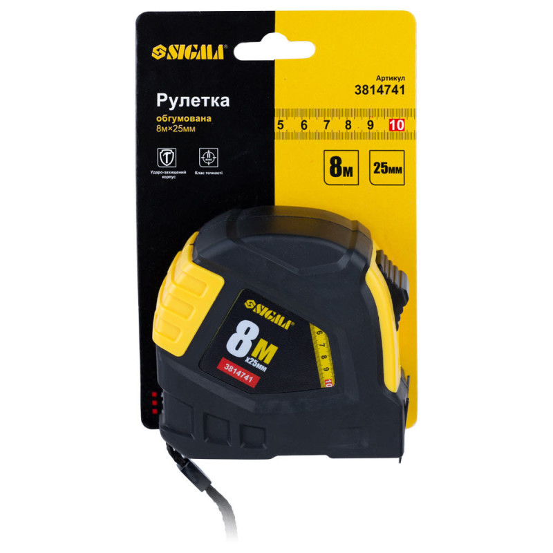 SIGMA Рулетка обрезиненная 8м×25мм (3814741)