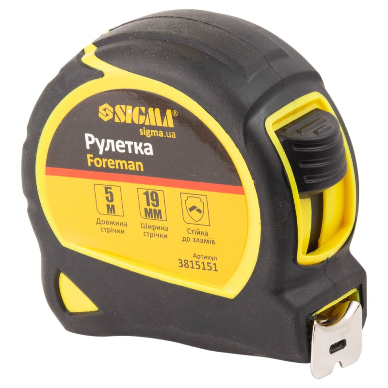 SIGMA Рулетка Foreman 5м×19мм без ремешка (3815151)