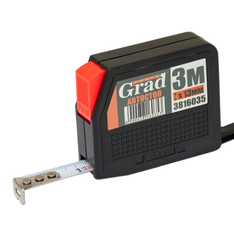 Grad Рулетка с автостопом 3м×13мм (черная) (3816035)
