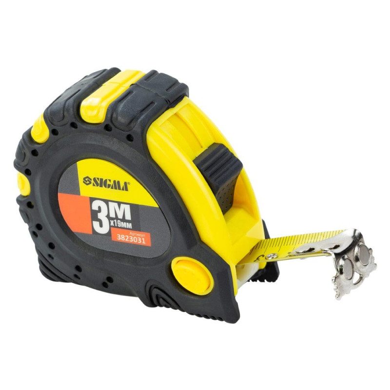 SIGMA Рулетка магнитная фиксатор + тормоз 3м×19мм (3823031)